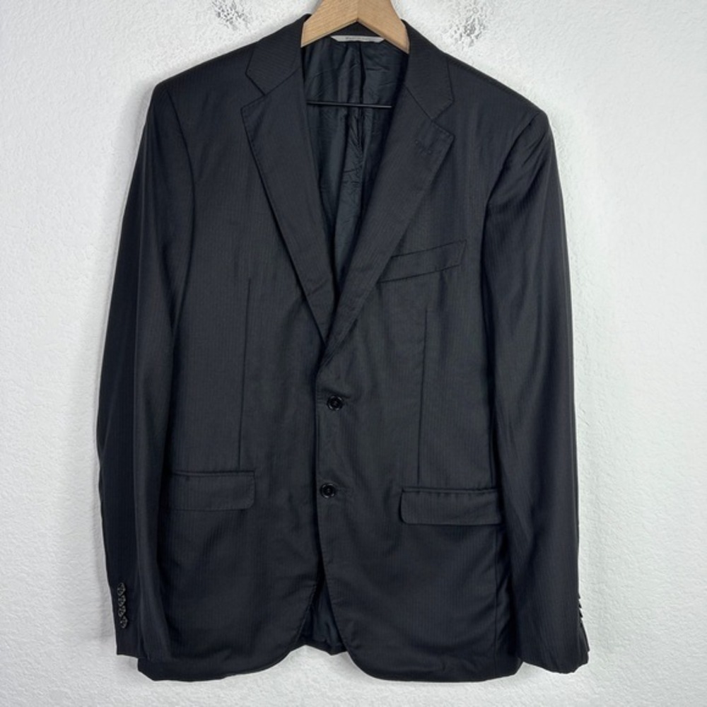 Canali Blazer Men 50R Black Textured Wool Water Resistant Two Button Sportcoat